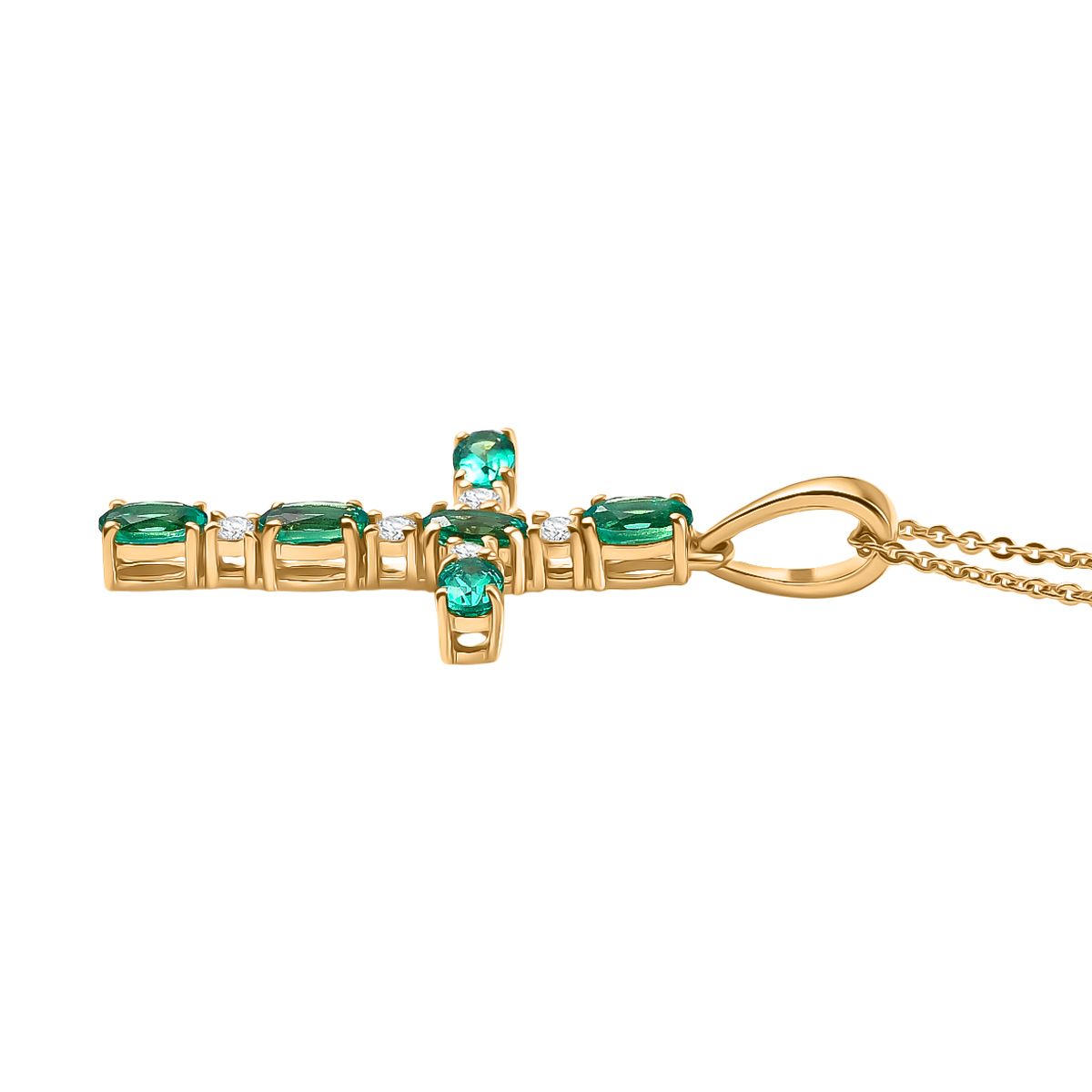 Luxuriant - AAA Lab Grown Kolumbianischer Smaragd, Moissanit Schmuckset ca. 50 cm 925 Silber 750 Gelbgold Vermeil ca. 1.47 ct