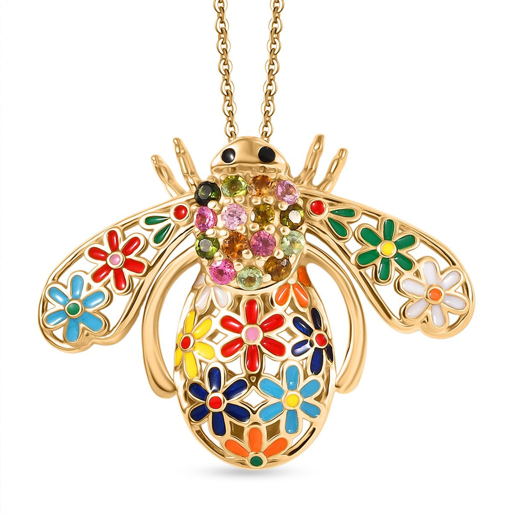 GP - AA Mehrfarbig-Turmalin, Kanchanaburi Blauer Saphir Schmuckset ca. 50 cm 925 Silber 750 Gelbgold Vermeil ca. 0.65 ct