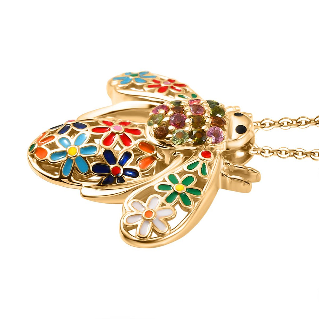 GP - AA Mehrfarbig-Turmalin, Kanchanaburi Blauer Saphir Schmuckset ca. 50 cm 925 Silber 750 Gelbgold Vermeil ca. 0.65 ct