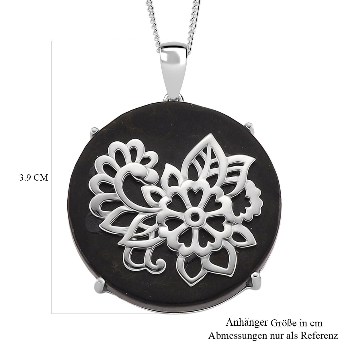 D'Joy Shungit Anhänger mit Kette, ca. 45 cm 925 Silber rhodiniert ca. 36,00 ct