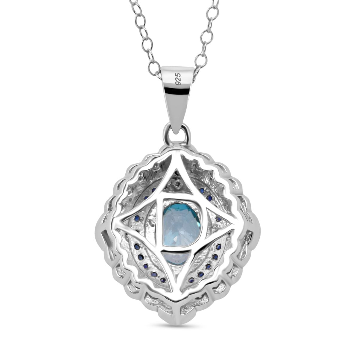 D'Joy Blauer Zirkon, Moissanit Anhänger mit Kette, ca. 50 cm 925 Silber rhodiniert ca. 3.67 ct