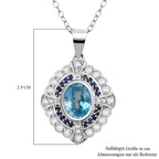 D'Joy Blauer Zirkon, Moissanit Anhänger mit Kette, ca. 50 cm 925 Silber rhodiniert ca. 3.67 ct