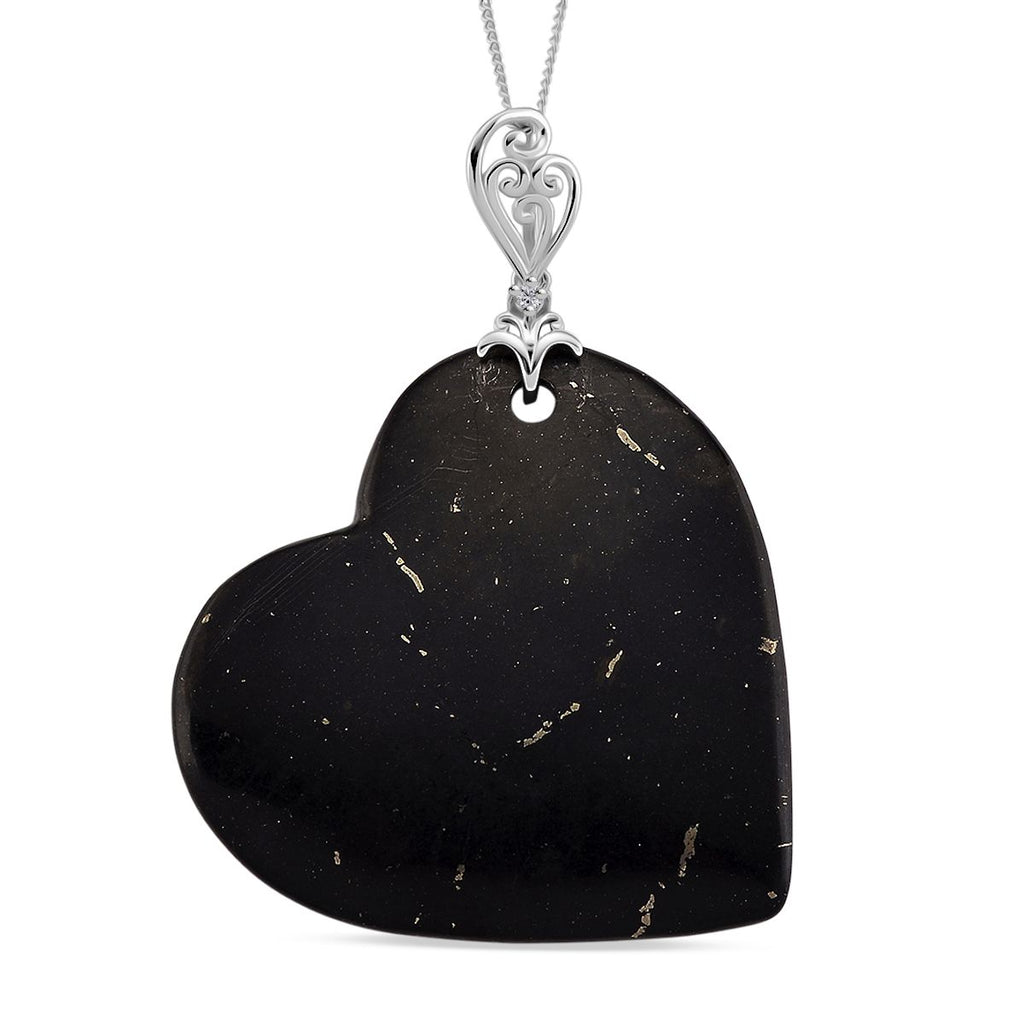 D'Joy Shungit, Weißer Zirkon Schmuckset ca. 45 cm 925 Silber rhodiniert ca. 66,10 ct.