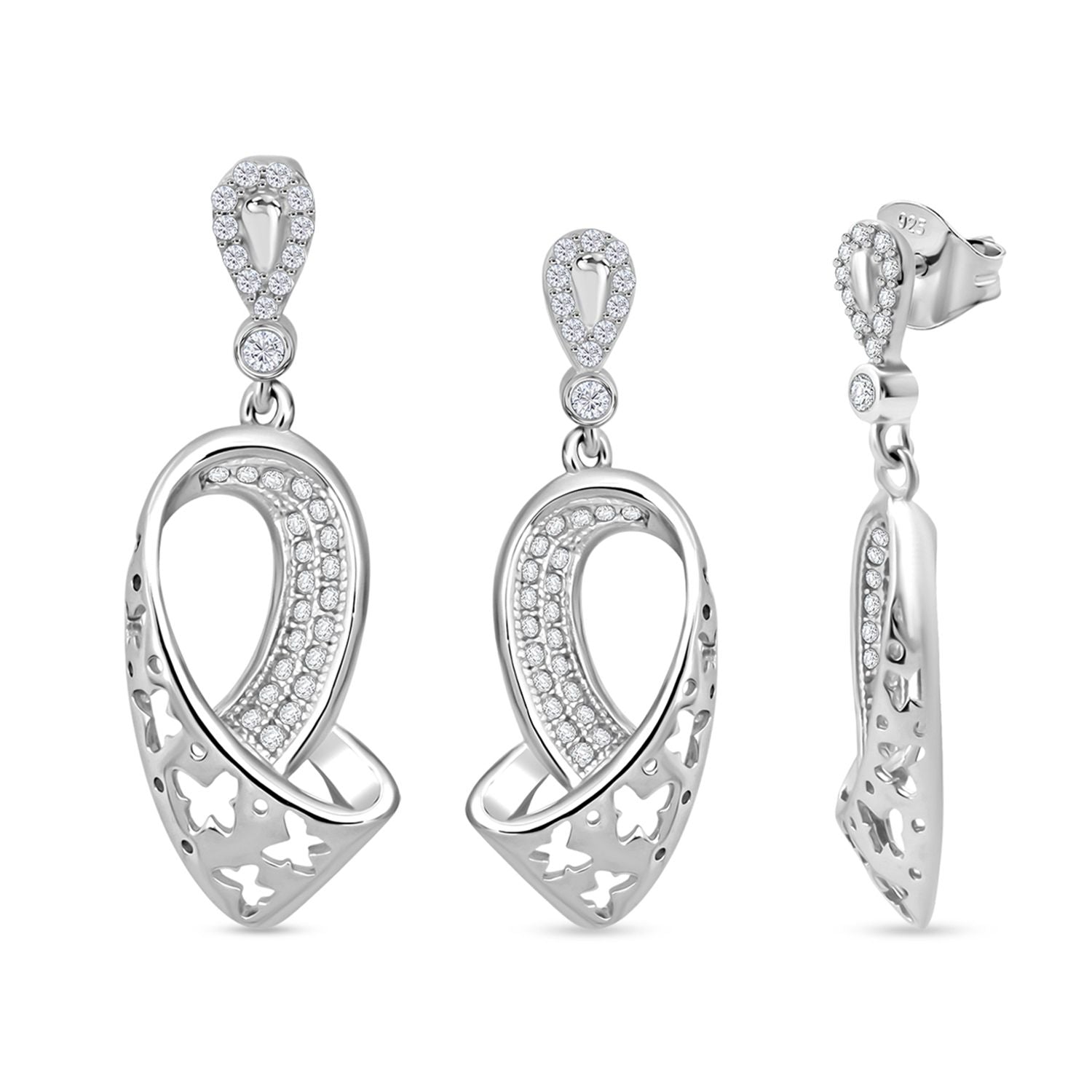 LUSTRO STELLA - Weißer Zirkonia Ohrringe und Anhänger, 925 Silber rhodiniert