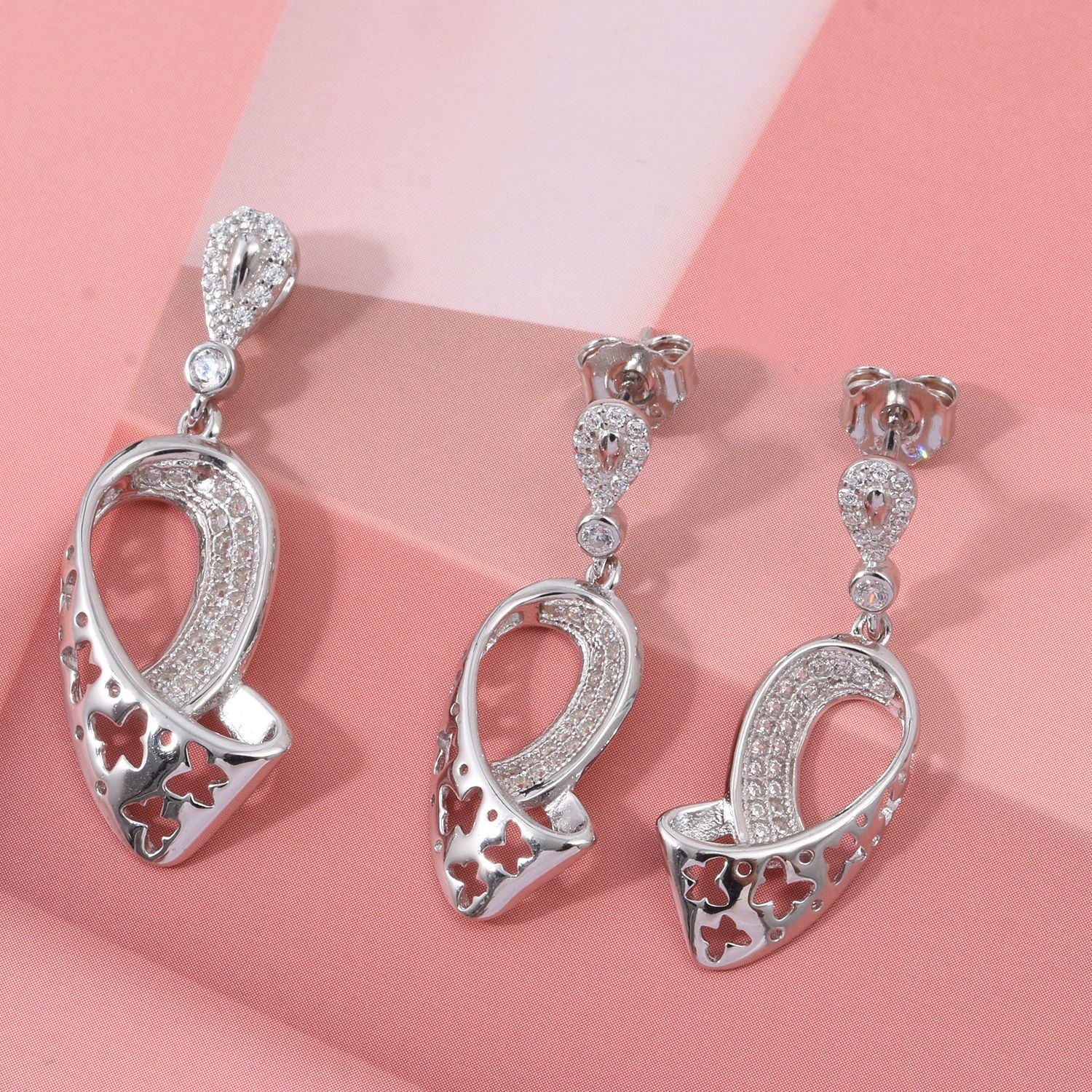 LUSTRO STELLA - Weißer Zirkonia Ohrringe und Anhänger, 925 Silber rhodiniert