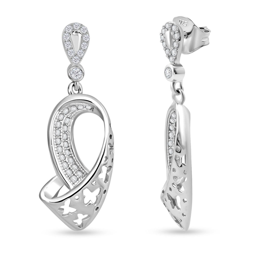 LUSTRO STELLA - Weißer Zirkonia Ohrringe und Anhänger, 925 Silber rhodiniert