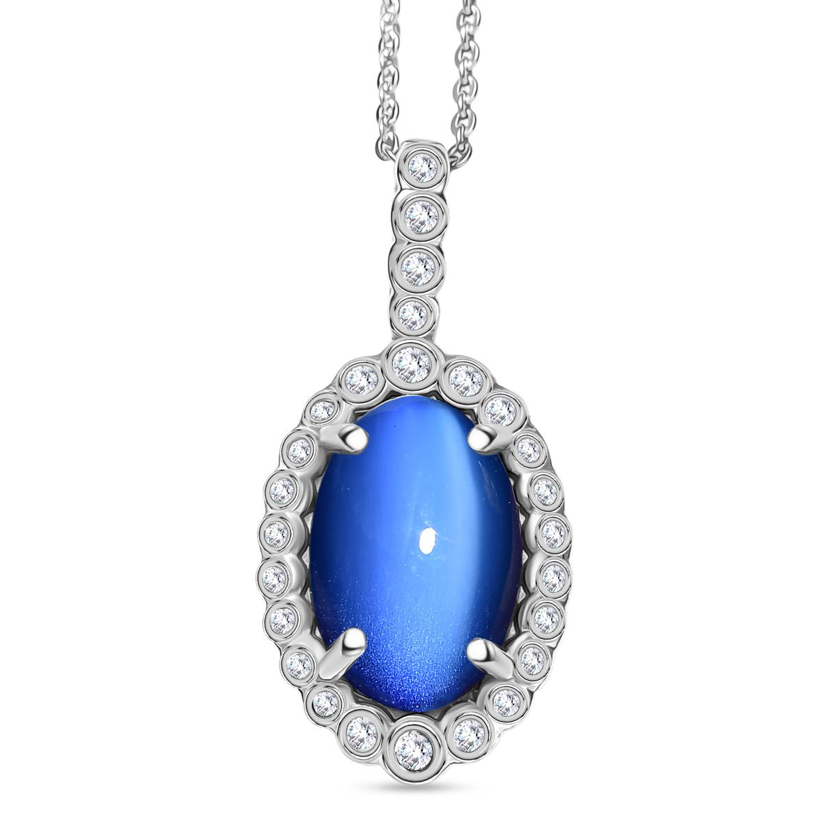 D'Joy Aurora Mondstein, Weißer Zirkon Anhänger mit Kette, ca. 50 cm 925 Silber rhodiniert ca. 4.18 ct