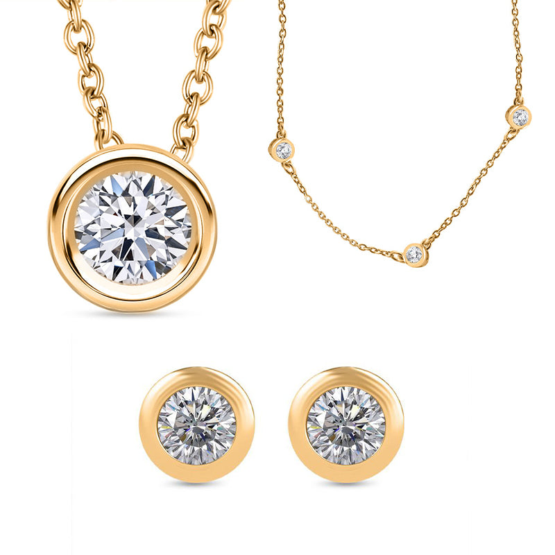 Luxuriant Diamond Trio: Labor Diamant Anhänger mit 50cm Kette Armband & Ohrringe 925 Silber Gelbgold Vermeil