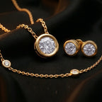 Luxuriant Diamond Trio: Labor Diamant Anhänger mit 50cm Kette Armband & Ohrringe 925 Silber Gelbgold Vermeil