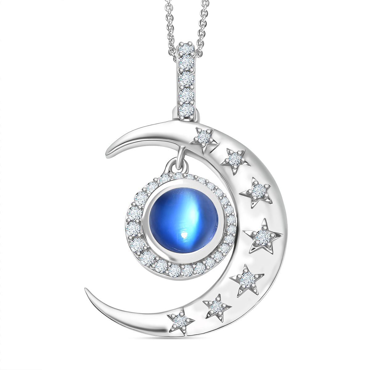 D'Joy Aurora Mondstein, Weißer Zirkon Schmuckset ca. 50 cm 925 Silber rhodiniert ca. 2.86 ct