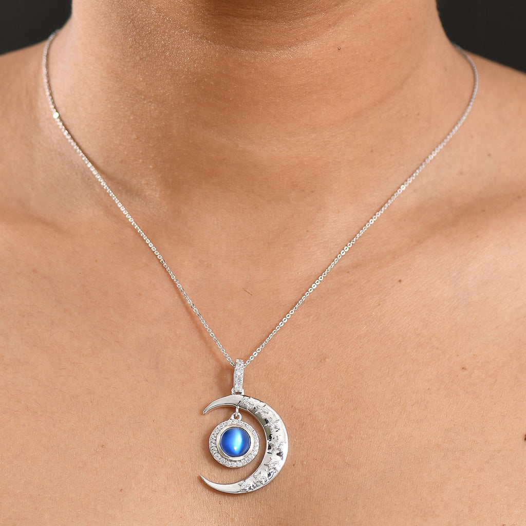 D'Joy Aurora Mondstein, Weißer Zirkon Schmuckset ca. 50 cm 925 Silber rhodiniert ca. 2.86 ct