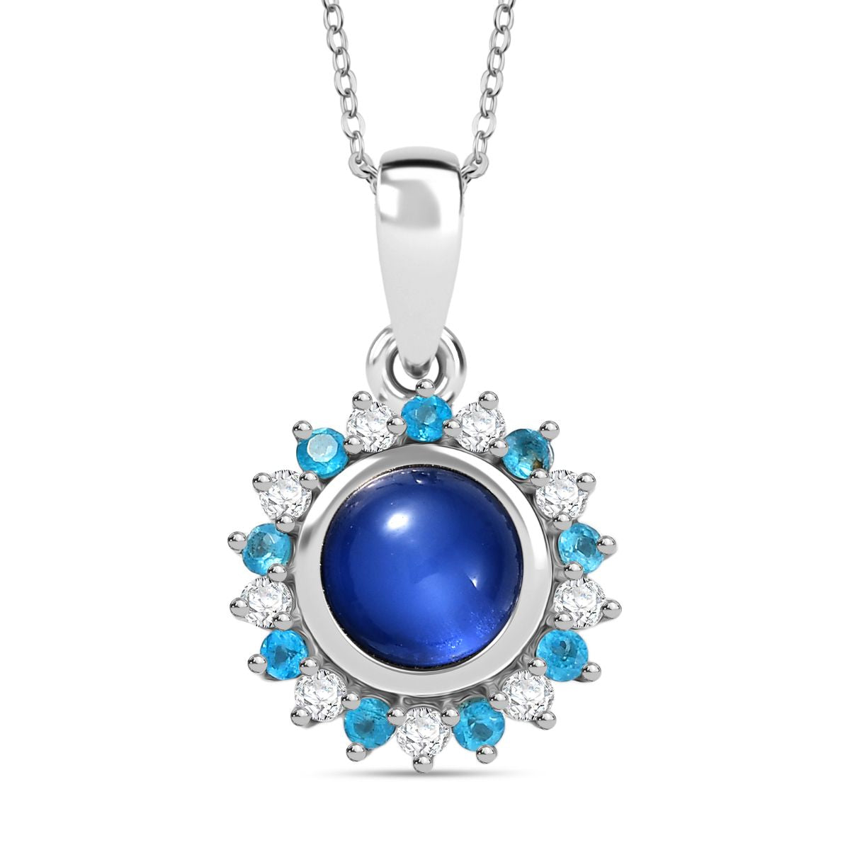 D'Joy Aurora Mondstein, Weißer Zirkon Anhänger mit Kette, ca. 50 cm 925 Silber rhodiniert ca. 2.92 ct
