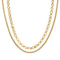 Gliederketten- und Herringbone-Design Halsketten-Set, Edelstahl, ca. 50 cm, goldafarben