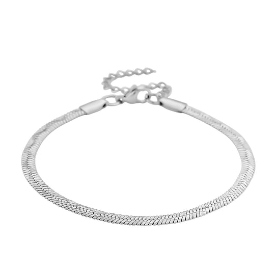 2er-Set Armbänder, Edelstahl, Bambus-Design und Schlangenarmband-Optik, Silberfarben, ca. 19 cm