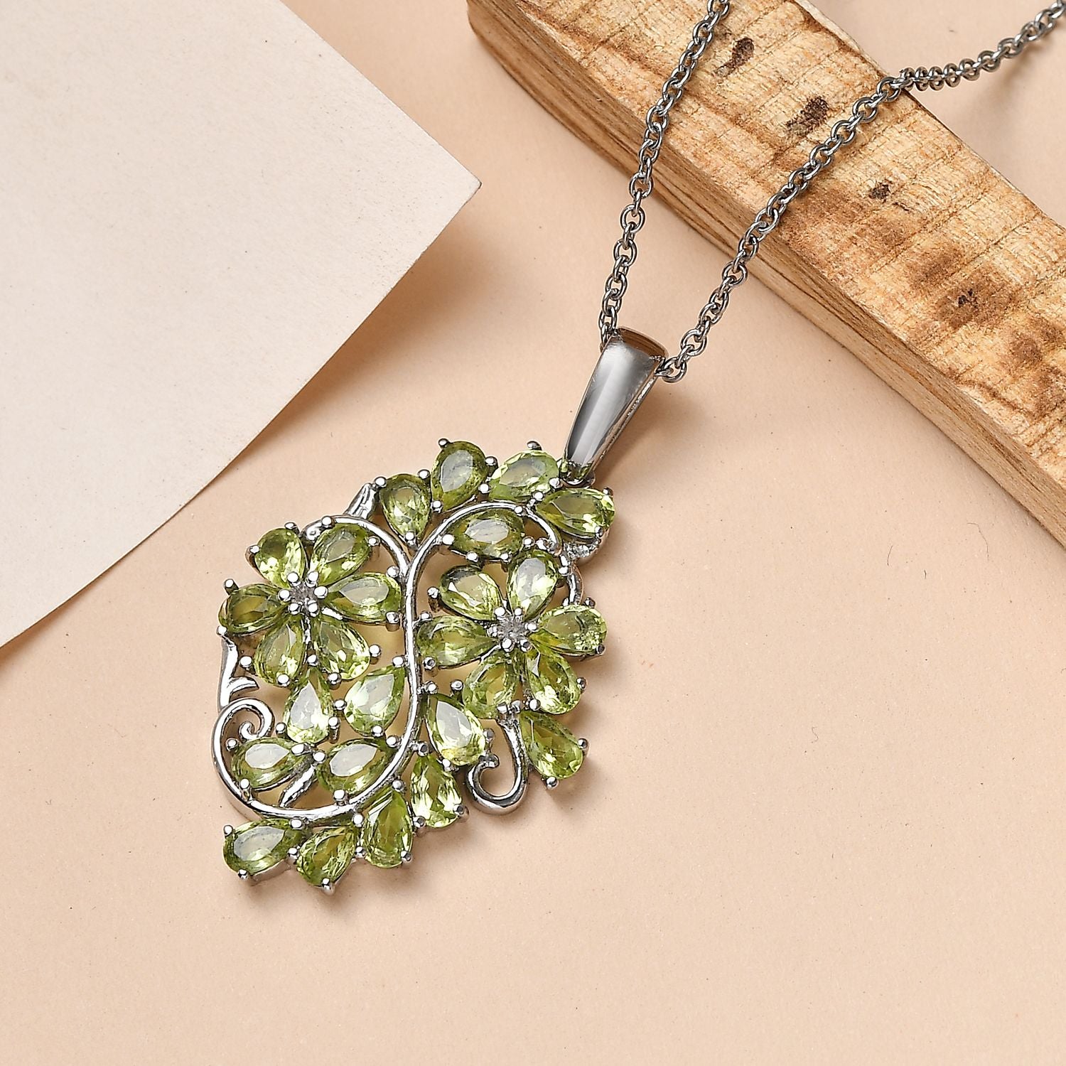 Natürlicher Peridot Anhänger mit Kette, ca. 50 cm 316L Edelstahl ca. 6.18 ct