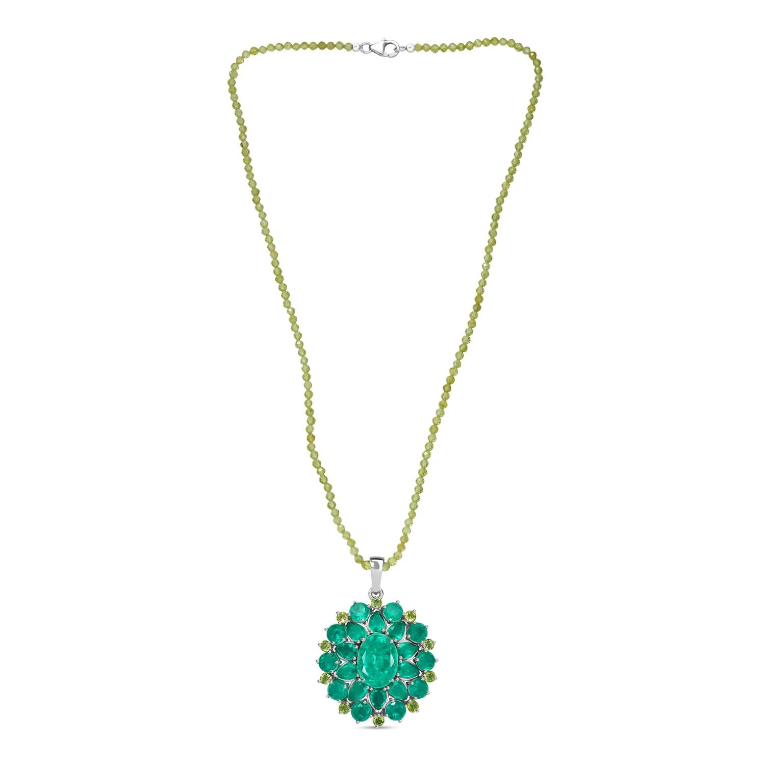 D'Joy Smaragd-Quarz Triplette Anhänger mit kettte ca. 50 cm 925 Silber rhodiniert ca. 66.35 ct