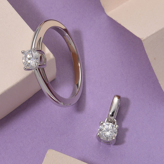 D'Joy GRA zertifiziert Moissanit Schmuckset 925 Silber rosévergoldet (Größe 17) ca. 2.00 ct