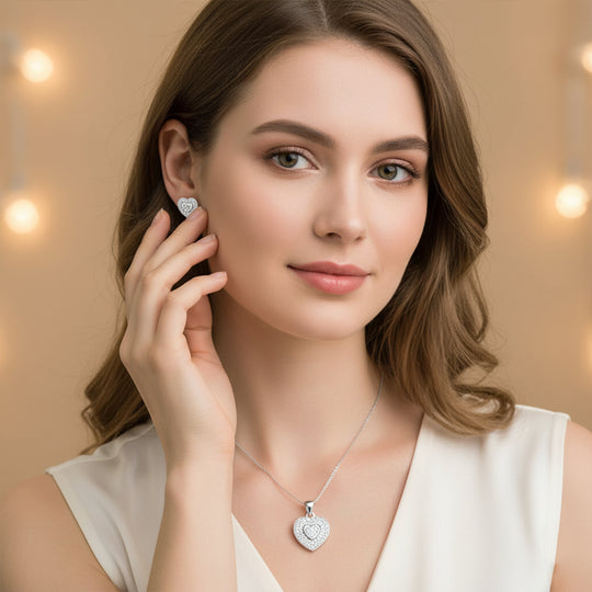 Lustro Stella Weißer Zirkonia Schmuckset 925 Silber rhodiniert