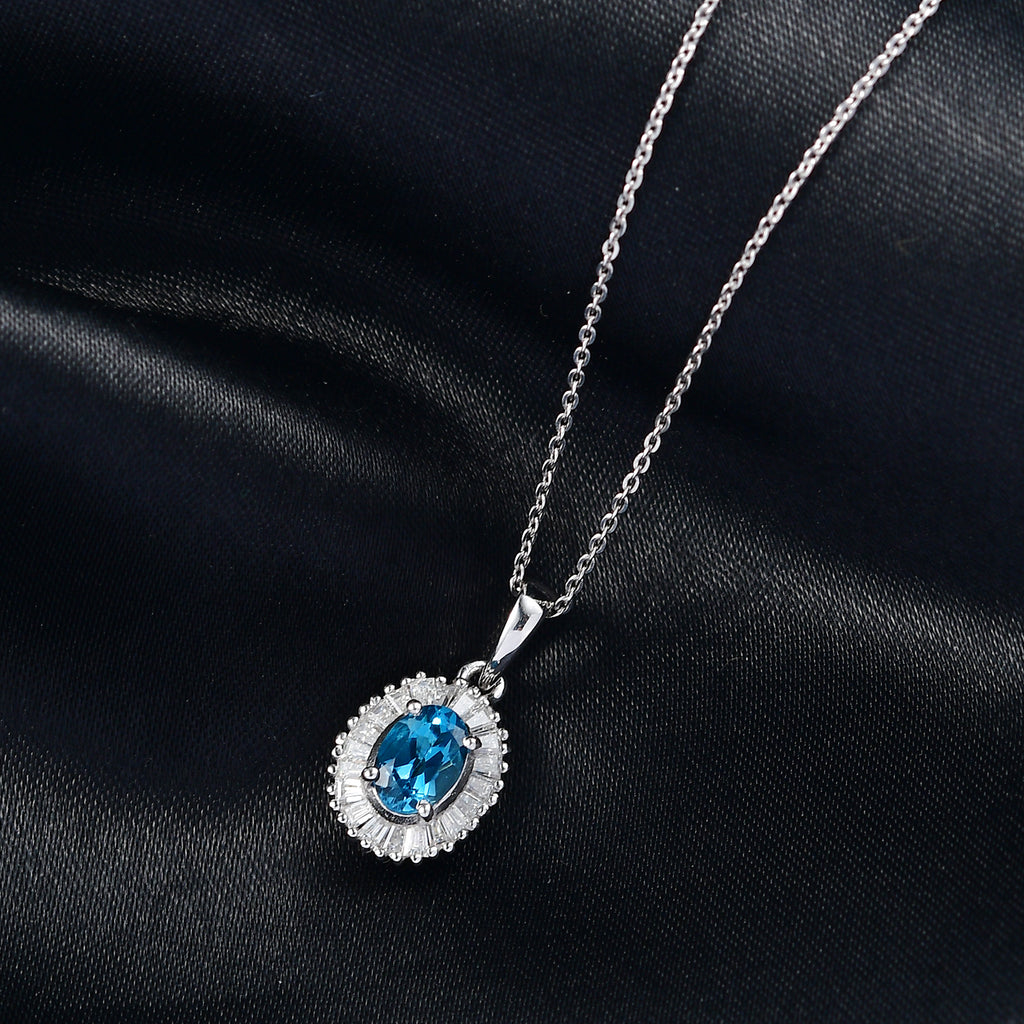 D'Joy London Blau Topas, Moissanit Schmuckset ca. 50 cm 925 Silber rhodiniert ca. 1.40 ct
