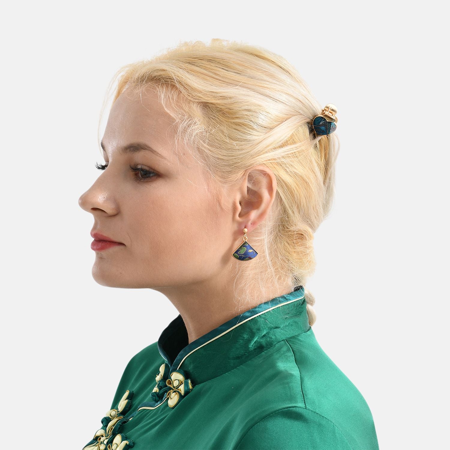 La Marey - Song Brokat Seiden-Haarspangen und Ohrringe, Grün