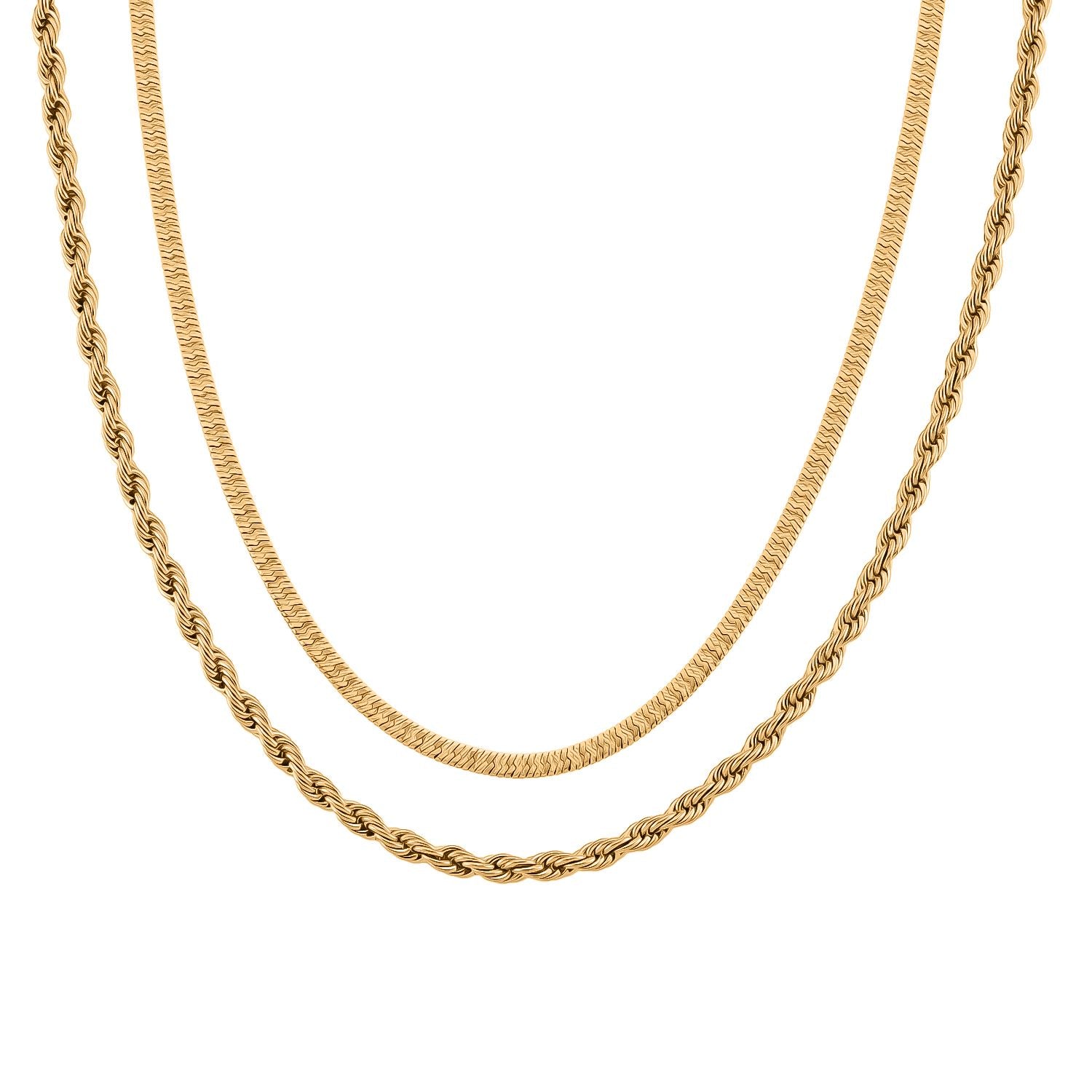 2er Set Halskette, ca. 50 cm mit 5 cm extender, Reiner Edelstahl, Goldfarben