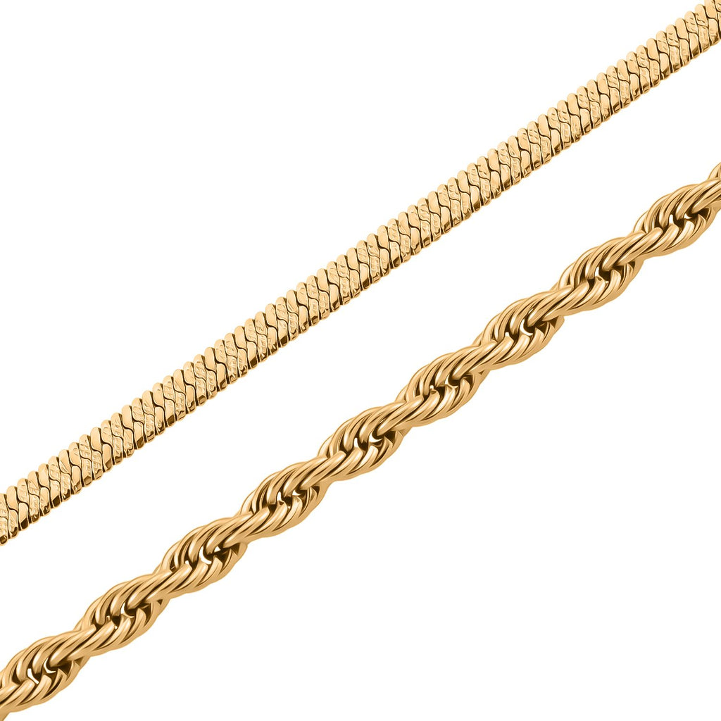 2er Set Halskette, ca. 50 cm mit 5 cm extender, Reiner Edelstahl, Goldfarben