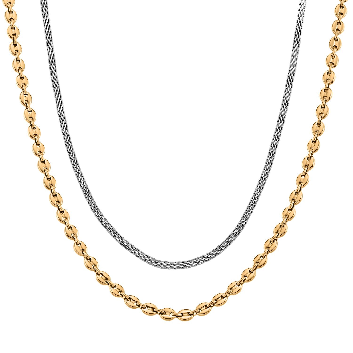 DESIGNER INSPIRIERT - 2er Fancy Ketten Set mit 5 cm Extender, Goldfarben und Silberfarben