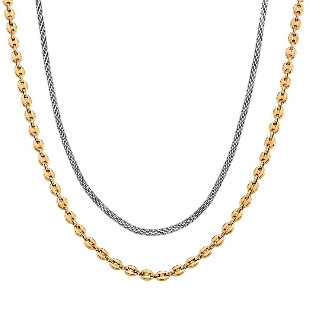 DESIGNER INSPIRIERT - 2er Fancy Ketten Set mit 5 cm Extender, Goldfarben und Silberfarben
