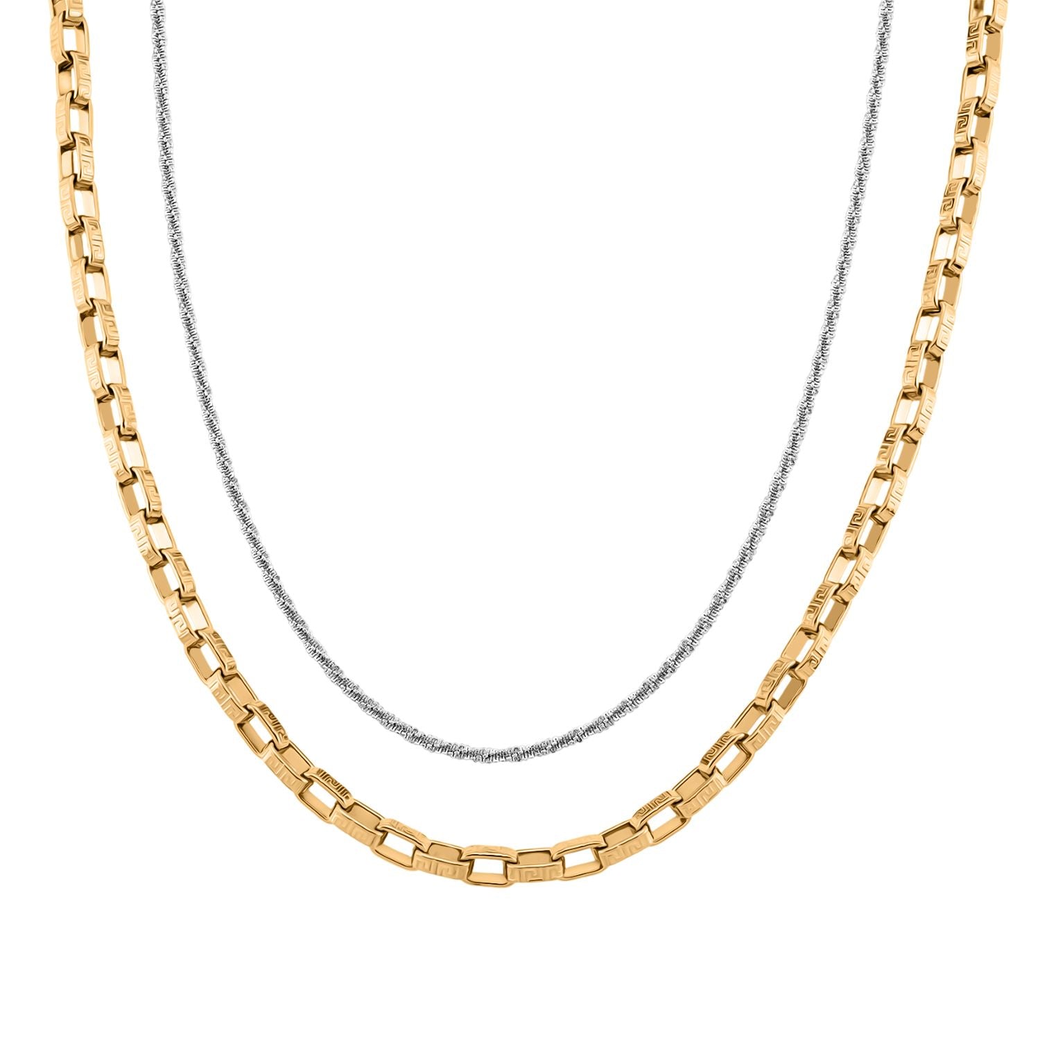 2er Set - D'Joy AA Goldene Gliederkette und Silberne Schlangenkette, ca. 45 cm