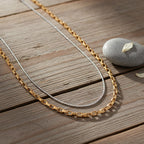 2er Set - D'Joy AA Goldene Gliederkette und Silberne Schlangenkette, ca. 45 cm