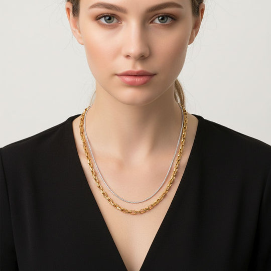 2er Set - D'Joy AA Goldene Gliederkette und Silberne Schlangenkette, ca. 45 cm