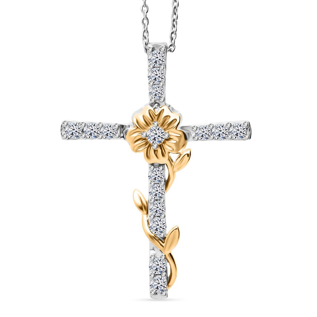 LUXURIANT DIAMOND - Lab Grown Diamant SI-GH Anhänge mit Kette ca. 50 cm 925 Silber Rhodiniert und 750 Gelbgold Vermeil ca. 0.50 ct