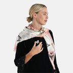 LA MAREY signature 100% silk scarf, Silk pearl butterfly brooch Material: Silk & alloy  color: off white   Size: