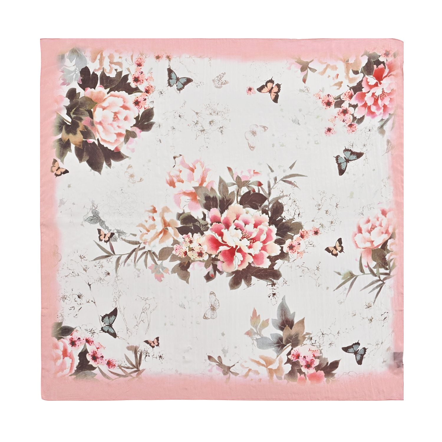 LA MAREY signature 100% silk scarf, Silk pearl butterfly brooch Material: Silk & alloy  color: off white   Size: