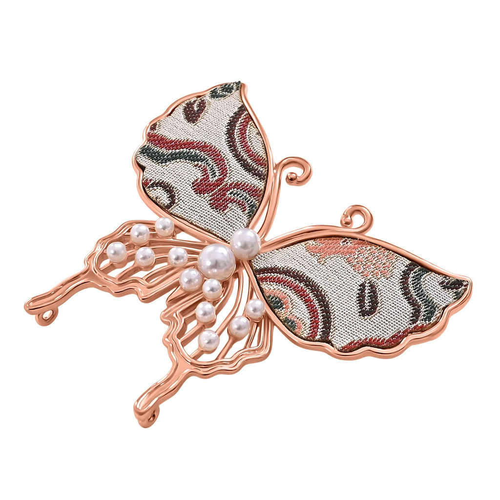 LA MAREY signature 100% silk scarf, Silk pearl butterfly brooch Material: Silk & alloy  color: off white   Size: