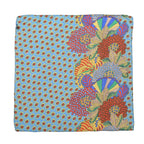 2er Set - La Marey - Seidenschal aus Maulbeerseide mit Blumenmuster und Brosche, 110x110 cm, Blau