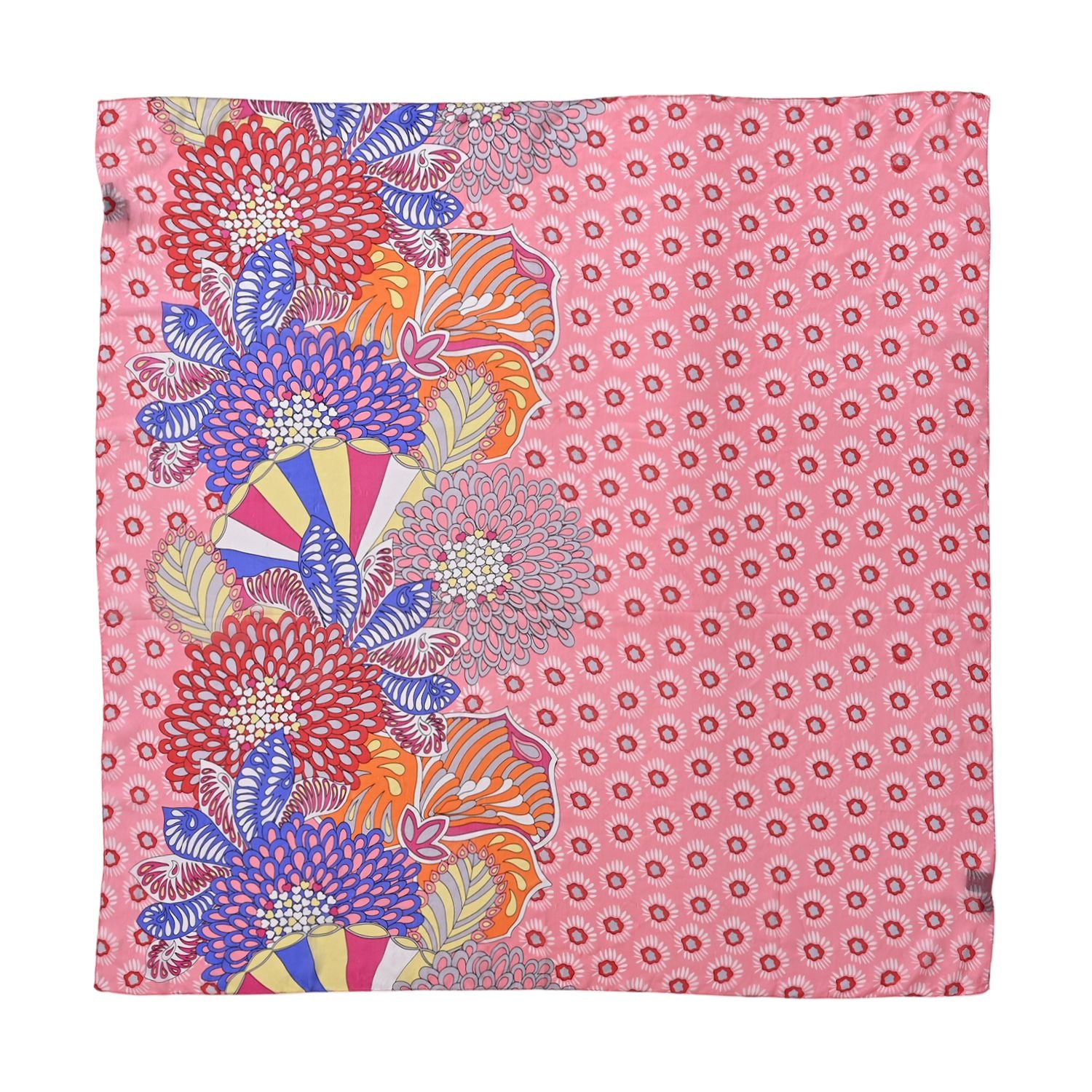 LA MAREY Signature - Seiden-Foulard aus 100% Maulbeerseide und Schmetterling-Seidenbrokat-Brosche, 110x110 cm, Rosa