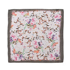 LA MAREY Signature - Seiden-Foulard aus 100% Maulbeerseide und Schmetterling-Seidenbrokat-Brosche, 110x110 cm, Grau
