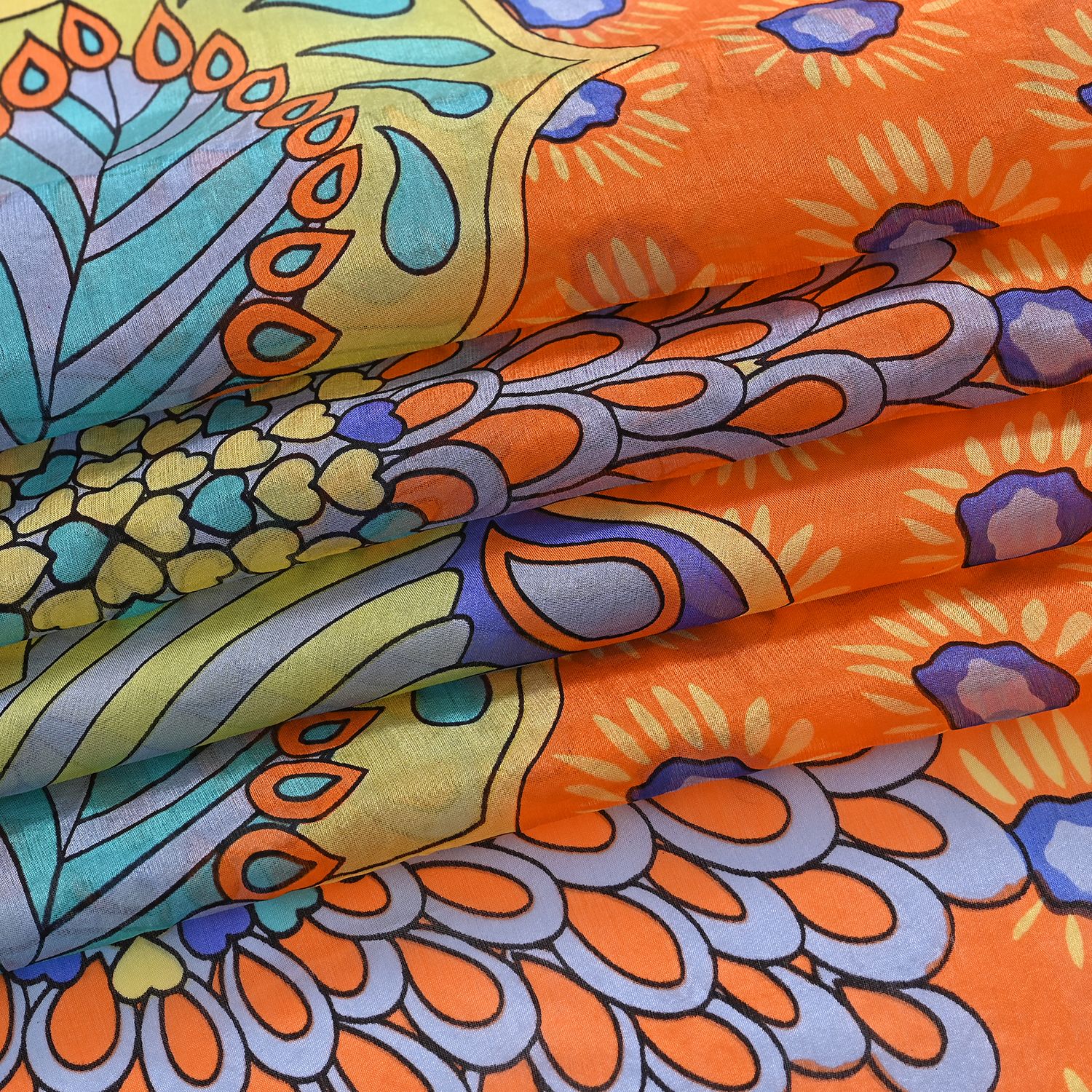 LA MAREY Signature - Seiden-Foulard aus 100% Maulbeerseide und Schmetterling-Seidenbrokat-Brosche, 110x110 cm, Safranorange