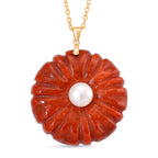 D'Joy Burmesischer Rote Jadeit Jade, Weiße Süßwasser Perle (9-9.5mm) Schmuckset ca. 50 cm 925 Silber Vergoldet 110.00 ct