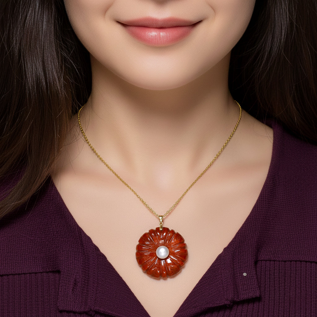 D'Joy Burmesischer Rote Jadeit Jade, Weiße Süßwasser Perle (9-9.5mm) Schmuckset ca. 50 cm 925 Silber Vergoldet 110.00 ct