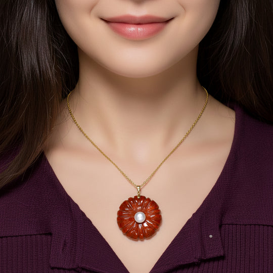D'Joy Burmesischer Rote Jadeit Jade, Weiße Süßwasser Perle (9-9.5mm) Schmuckset ca. 50 cm 925 Silber Vergoldet 110.00 ct