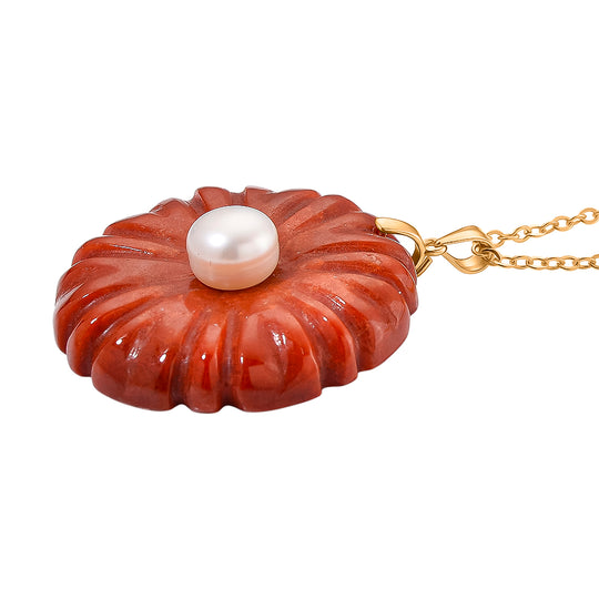 D'Joy Burmesischer Rote Jadeit Jade, Weiße Süßwasser Perle (9-9.5mm) Schmuckset ca. 50 cm 925 Silber Vergoldet 110.00 ct