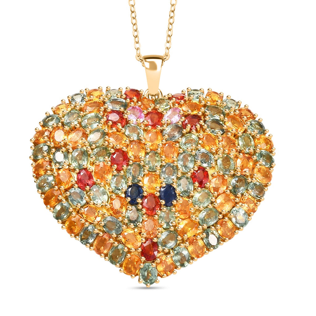 D'Joy Mehrfarbig Saphir Schmuckset ca. 50 cm 925 Silber 750 Gelbgold Vermeil ca. 24,48 ct.