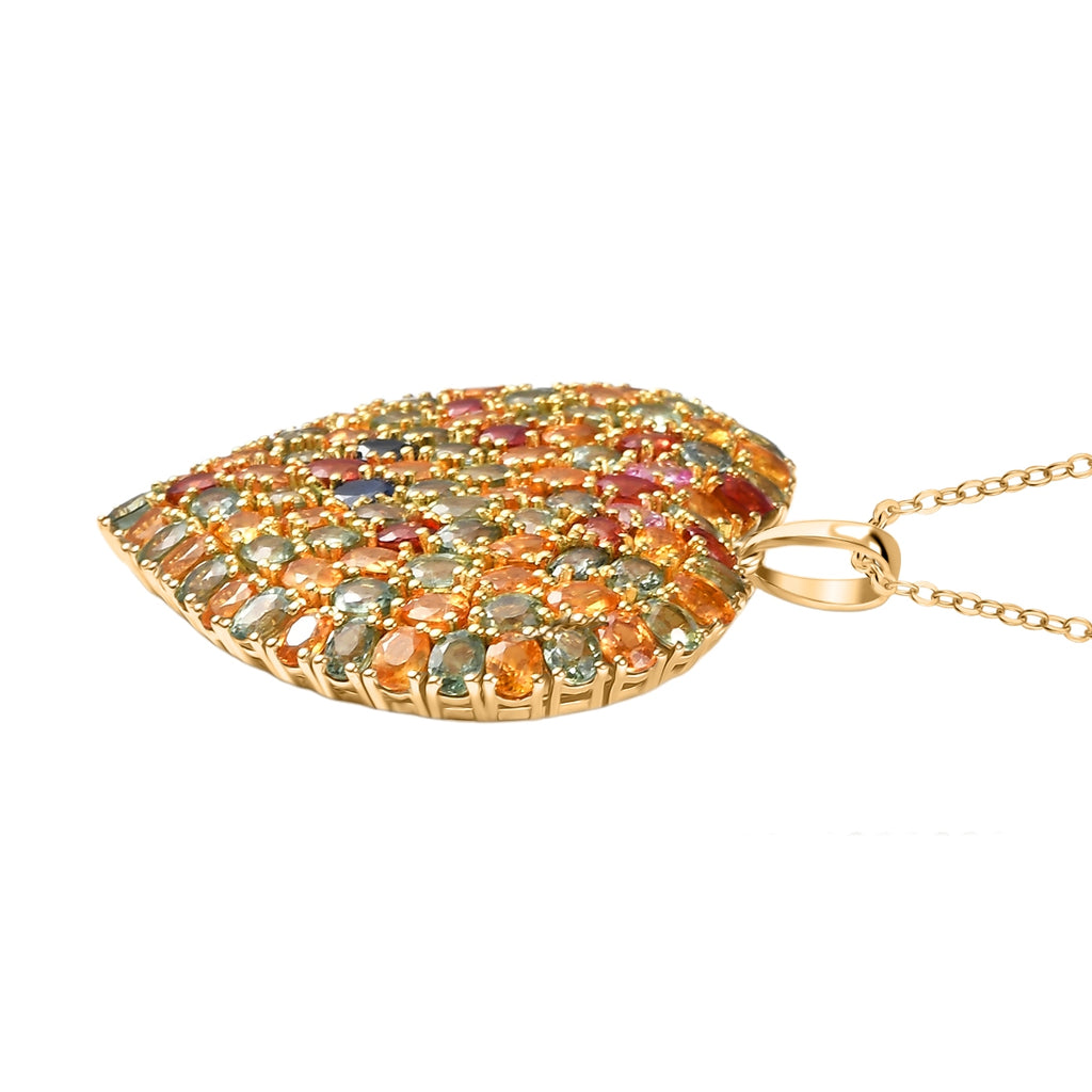 D'Joy Mehrfarbig Saphir Schmuckset ca. 50 cm 925 Silber 750 Gelbgold Vermeil ca. 24,48 ct.