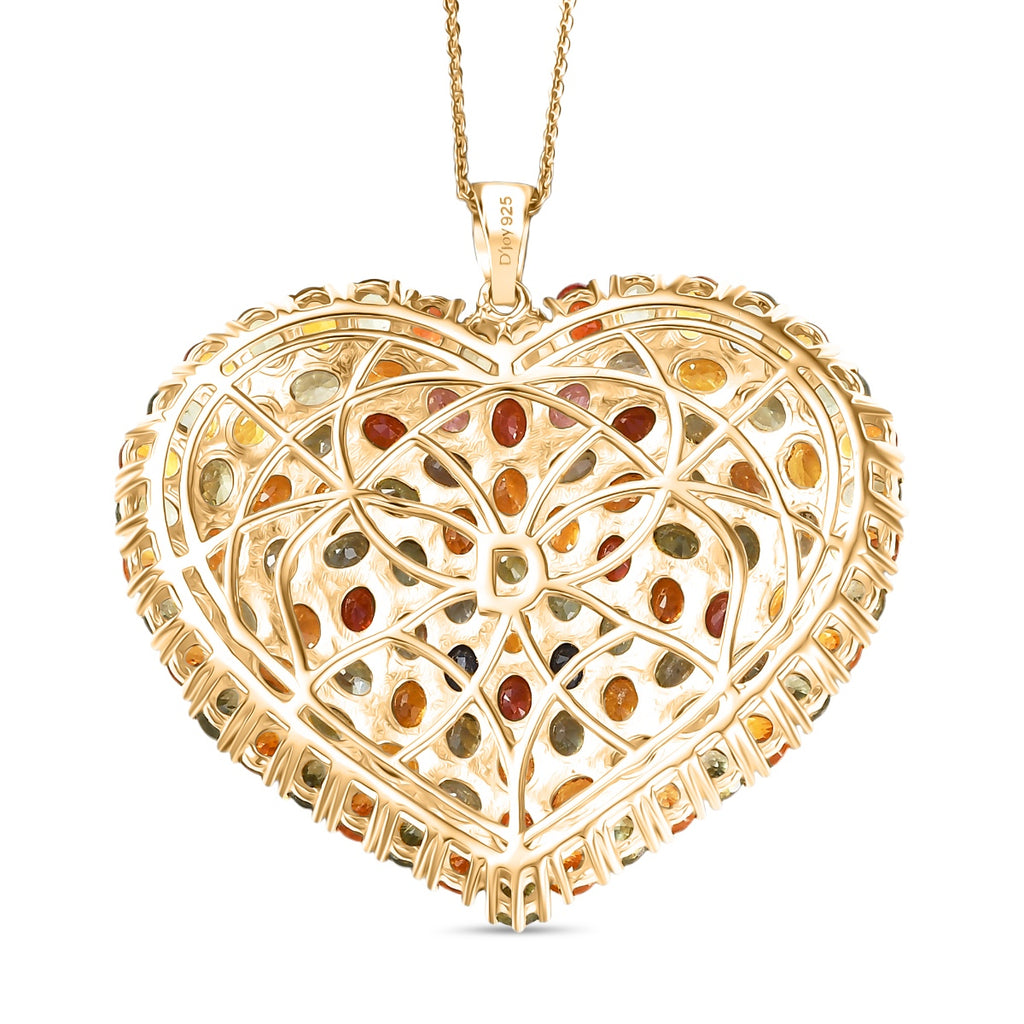 D'Joy Mehrfarbig Saphir Schmuckset ca. 50 cm 925 Silber 750 Gelbgold Vermeil ca. 24,48 ct.