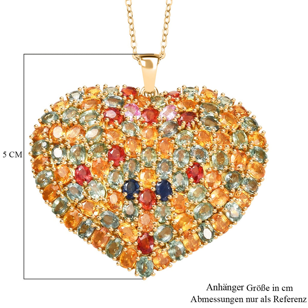 D'Joy Mehrfarbig Saphir Schmuckset ca. 50 cm 925 Silber 750 Gelbgold Vermeil ca. 24,48 ct.