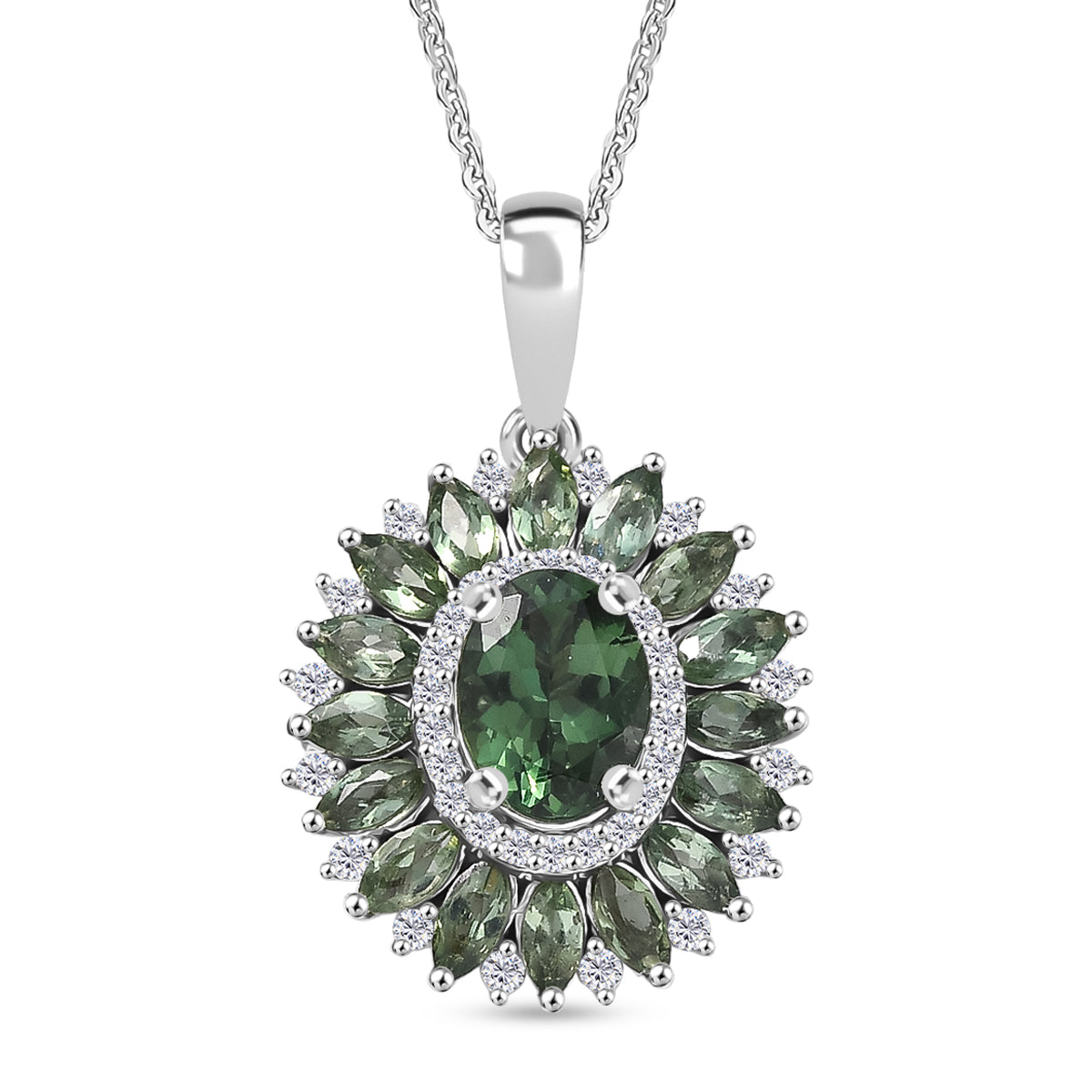 AA Grüner Apatit Schmuckset ca. 50 cm 925 Silber Rhodiniert ca. 2,91 ct.