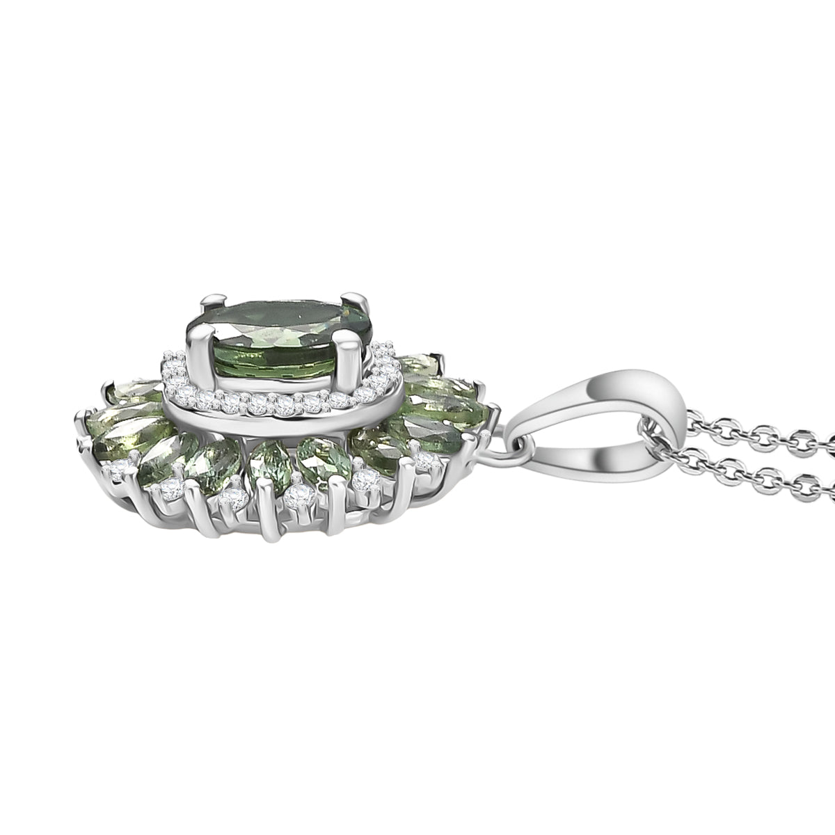 AA Grüner Apatit Schmuckset ca. 50 cm 925 Silber Rhodiniert ca. 2,91 ct.