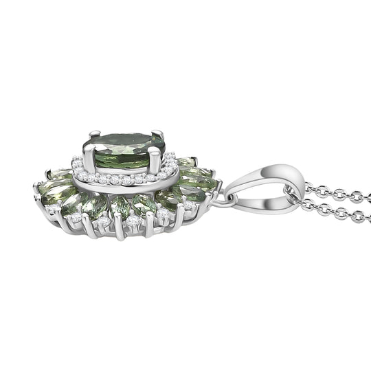AA Grüner Apatit Schmuckset ca. 50 cm 925 Silber Rhodiniert ca. 2,91 ct.